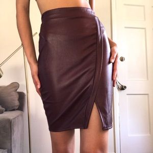Red pleather midi skirt